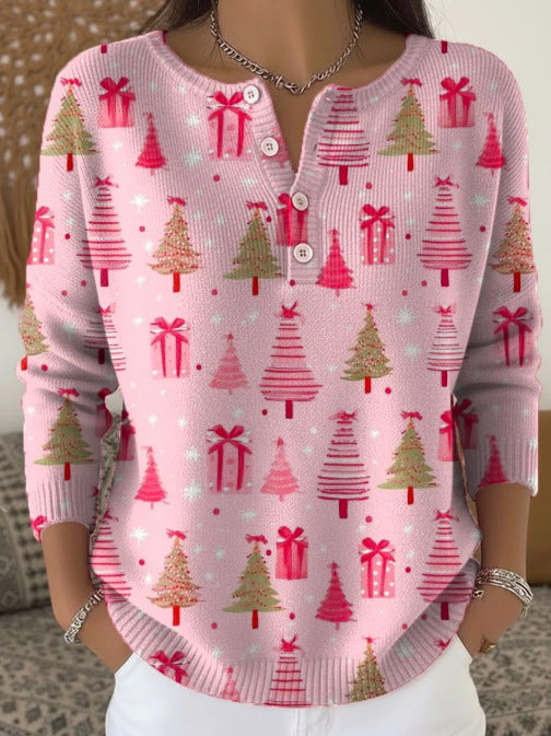 Penelope | Pink Christmas Sweater with Playful Winter Details