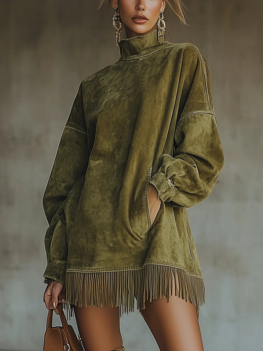 Luna | Cozy Suede Fringe Dress