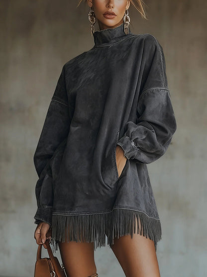 Luna | Cozy Suede Fringe Dress