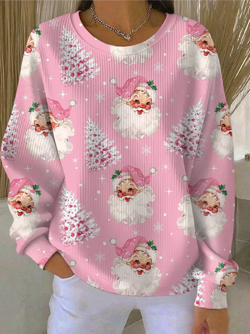 Stephanie | Christmas Sweater with Playful Pink Winter Print
