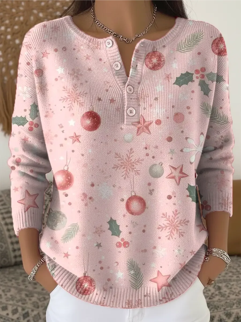 Elena | Pink Christmas Sweater with Holiday Details