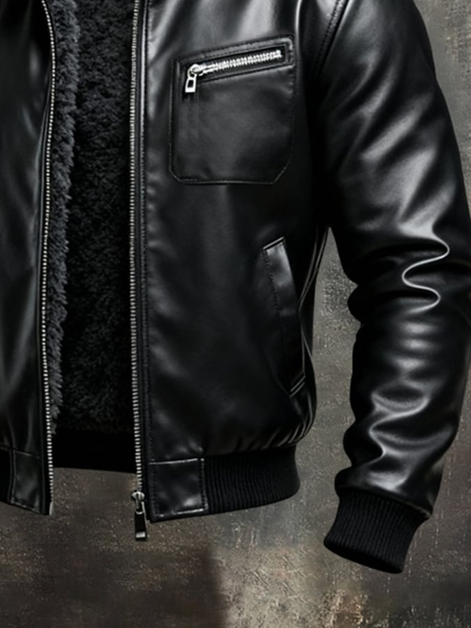 Blake | Sherpa-Lined Black Leather Winter Jacket