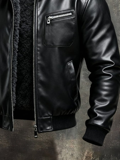 Blake | Sherpa-Lined Black Leather Winter Jacket