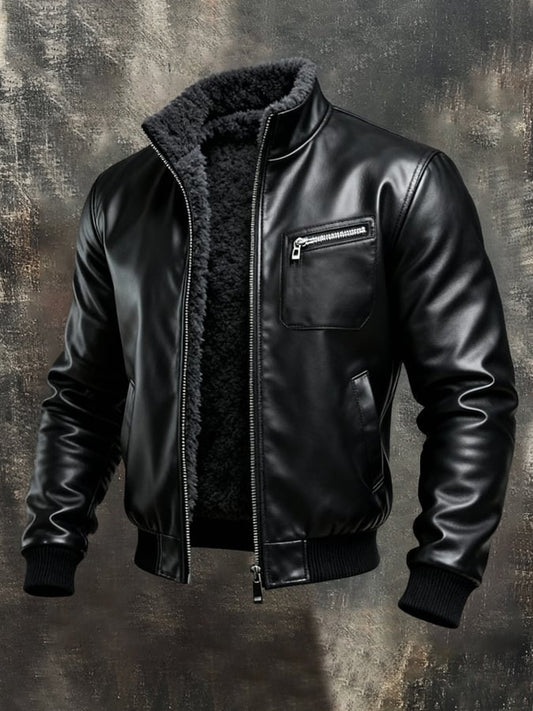 Blake | Sherpa-Lined Black Leather Winter Jacket