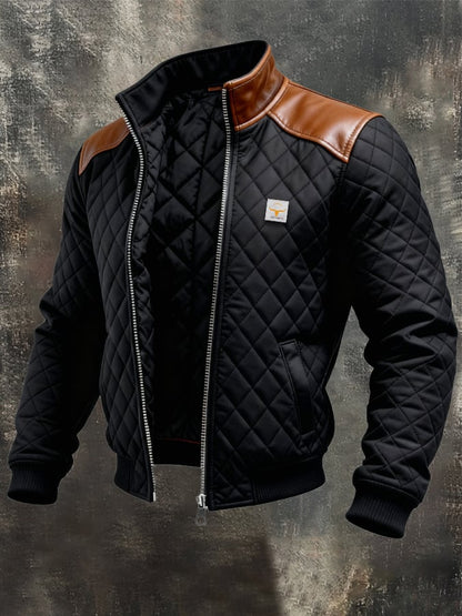 Julien | Black Quilted Jacket with Leather Shoulders