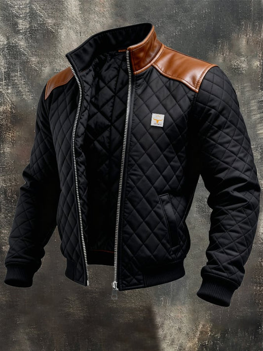 Julien | Black Quilted Jacket with Leather Shoulders