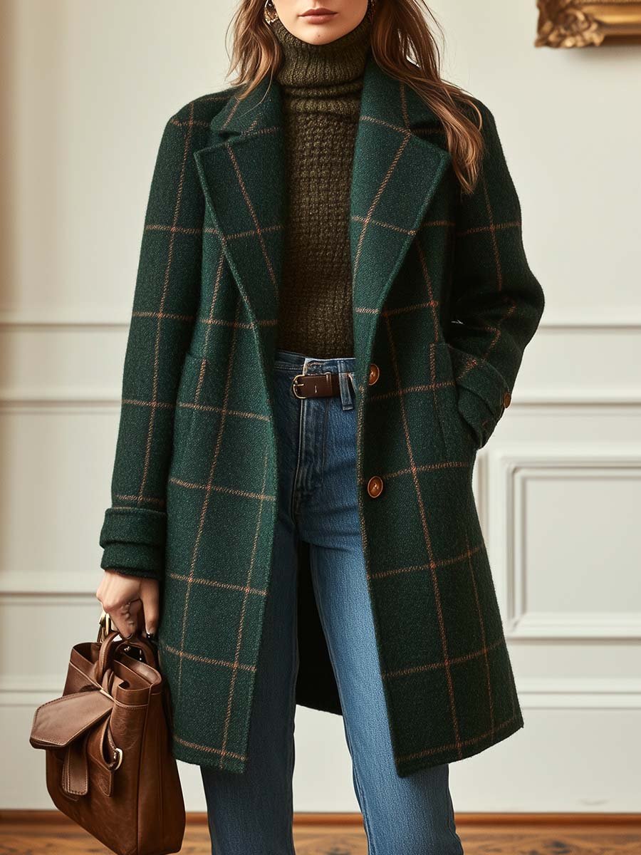 Checked Wool Coat in Scandinavian Style