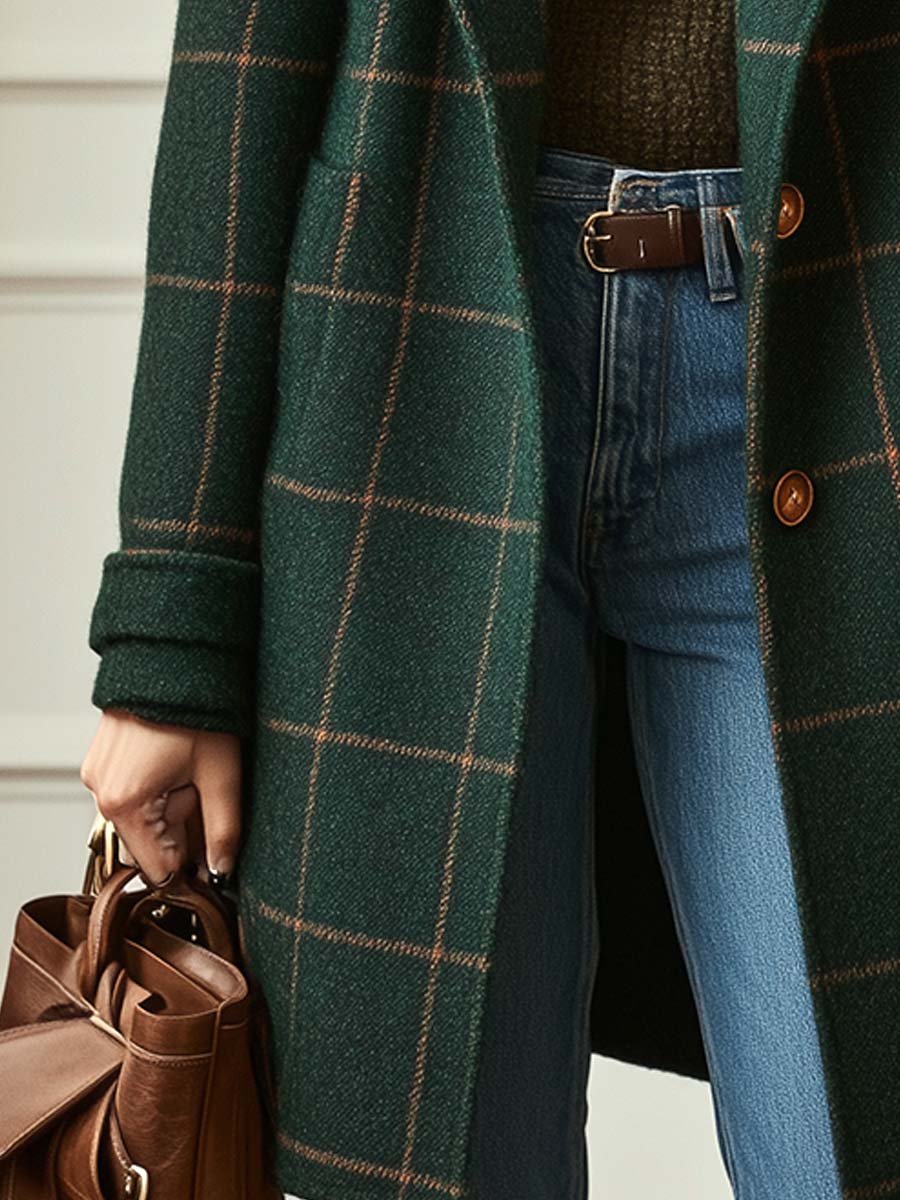 Checked Wool Coat in Scandinavian Style